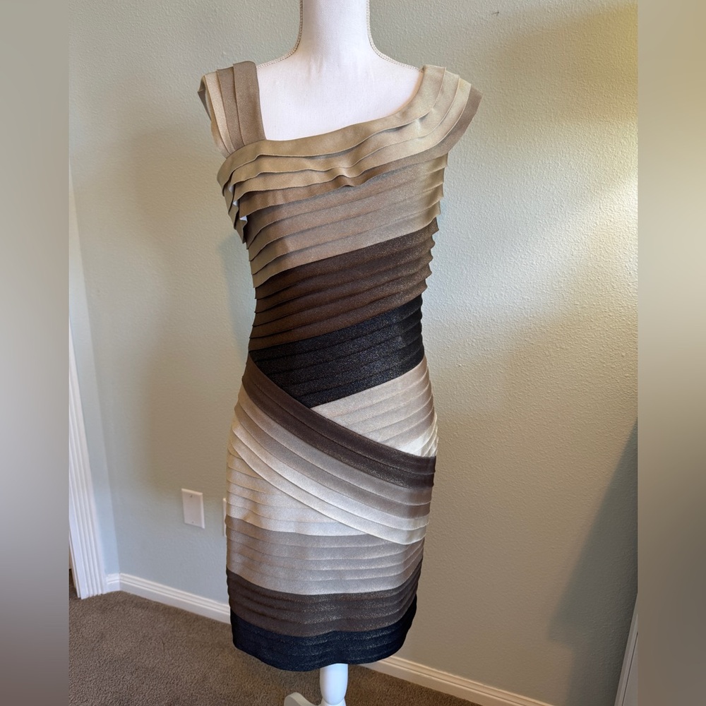 Cartise Brown Neutral Elegant Multi-Tone Layered Dress Size 6